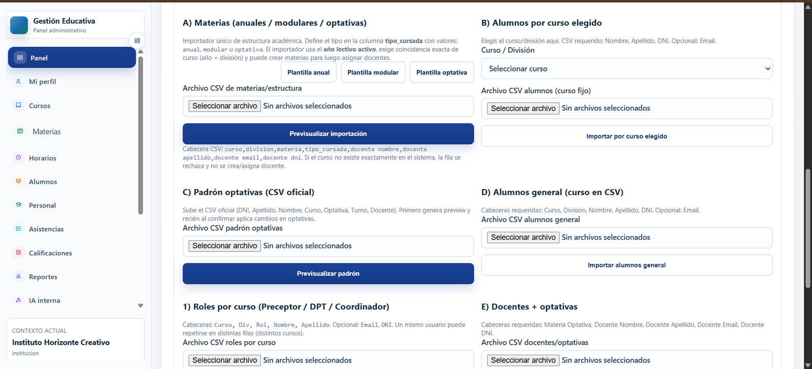 Captura de Importación Masiva CSV